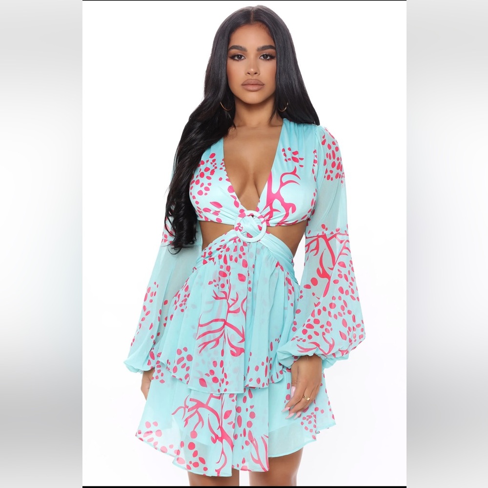 Lasting Memories Cut Out Mini Dress - Blue/combo size XS